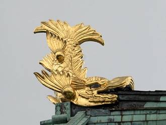 A golden shachihoko on the roof of Nagoya-Castle, Aichi, Japan.