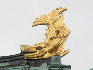 A golden shachihoko on the roof of Nagoya-Castle, Aichi, Japan.